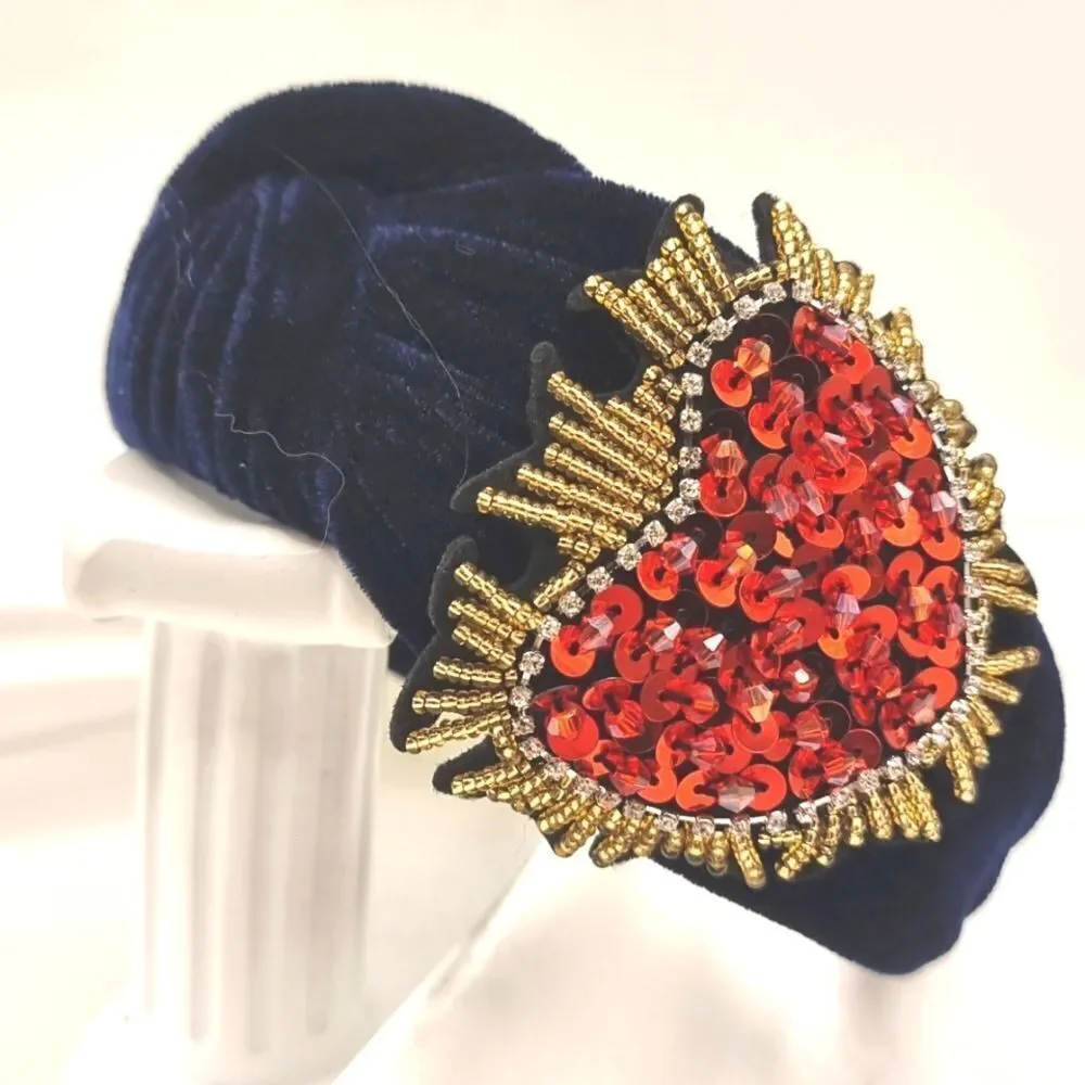Sequin heart Navy blue velvet headband | NWOT